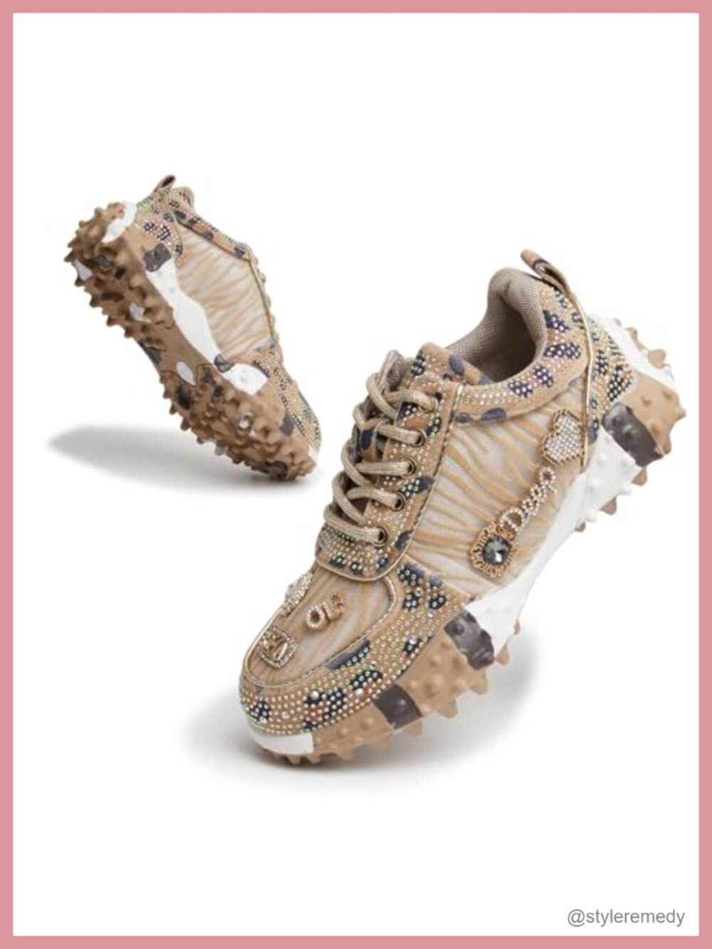 Crystal Embellished Denim Fashion Sneakers with Chain Decor
